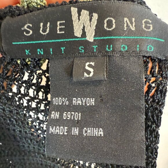 Sue Wong Vintage Black Cardigan Open Sweater Crochet Beaded Cottagecore Small - Picture 10 of 11